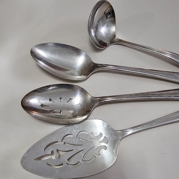 International Silver Tulip Serving Set 4pc floral center design 1950s Vtg minima - Picture 4 of 14